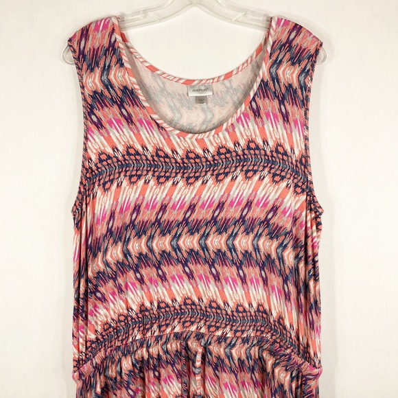 Avenue Plus Size 18 20 Dress Midi Shift Pink Blue‎ Sleeveless Drawstring 438 - Picture 3 of 8